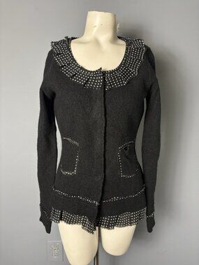 SPARROW Womens XS Au Fait Black Dot Merino Wool Cardigan Sweater Anthropologie